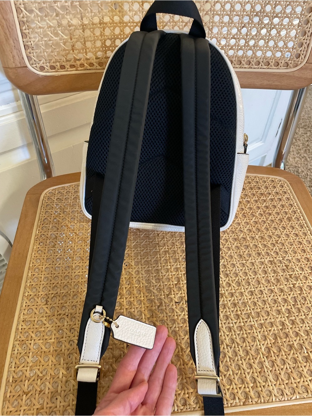 COACH, LIKE NEW Cream Pebble Leather Mini Court Backpack Bag - Picture 6 of 13